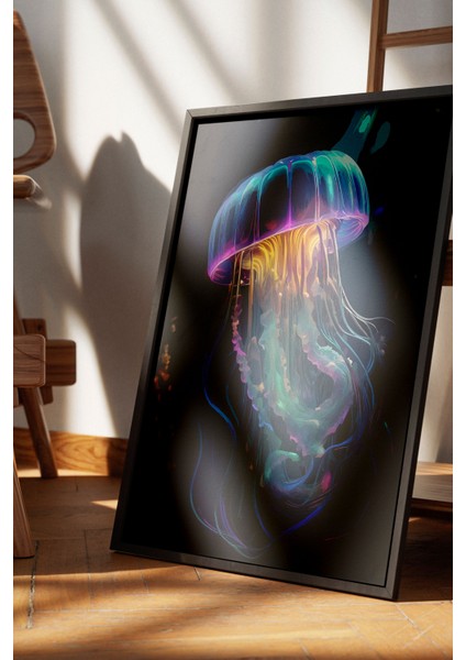 Siyah Çerçeveli Tablo, Mor Mavi Denizanası, Salon Dekoru Poster No: 112304 fırsatları