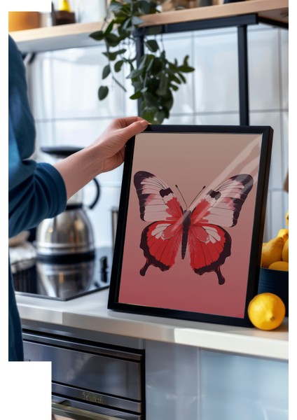 Siyah Çerçeveli Tablo, Çift Kırmızı Kelebek, Yatak Odası Dekoru Poster No: 112238 modelleri