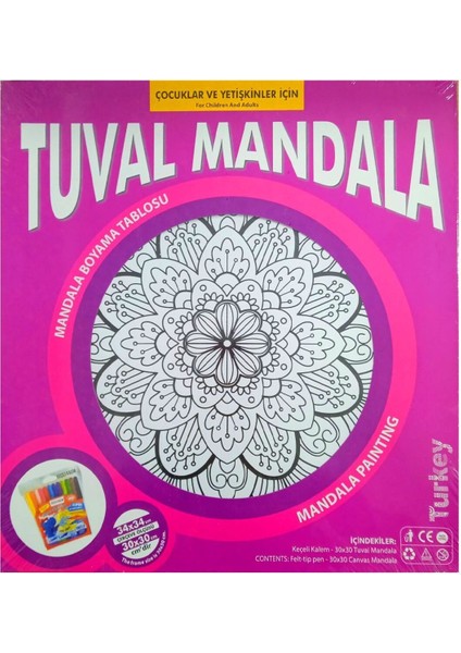 30X30 cm Mandala Boyama Seti, Tuval ve Renkler Dahil, Yaratıcı Hobi Hediye
