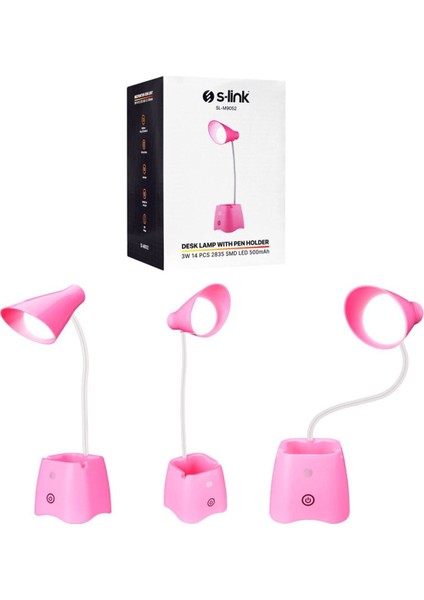 Şarjlı, Ayarlanabilir, Pembe Masa Lambası, Kalemlik, Pratik Kullanım, Şık Tasarım