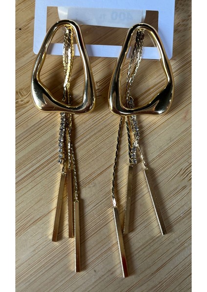 Gold Renk Taşlı Sallantılı Lüks Abiye Küpe fiyatları