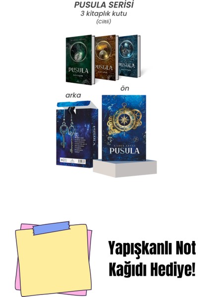 Set-Pusula Serisi - 3 Kitaplık Kutulu Set (Ciltli) + Yapışkanlı Not Kağıdı