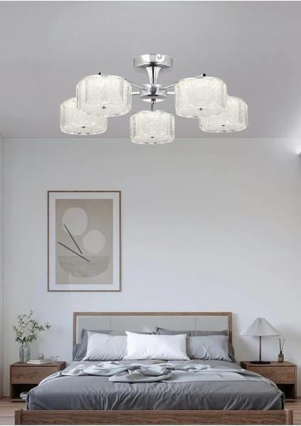 ESSLİGHT MERCAN 5 Lİ PLAFONYER LED AVİZE ŞEKER CAMLI 3 RENK IŞIK MODLU (BEYAZ SARI GÜN IŞIĞI) SALON OTURMA ODASI YATAK ODASI modelleri