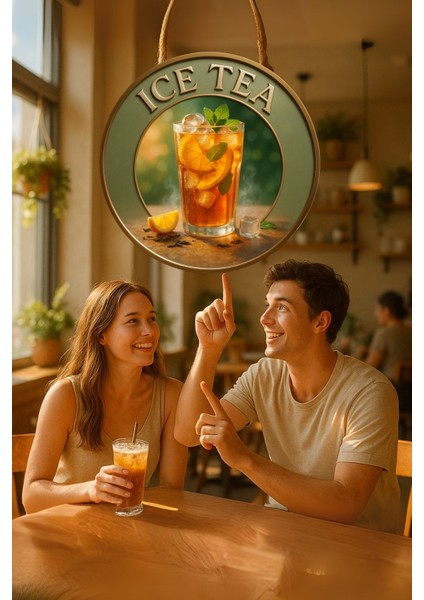 Ice Tea Temalı Kapı Süsü Tablosu – Soğuk Çay Konseptli Uv Baskılı Ferahlatıcı Cafe Büfe Duvar Dekoru