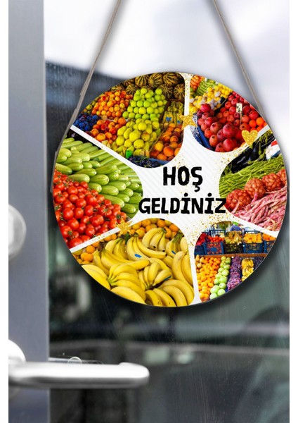 Manav Dükkanı Kapı Duvar Pano Karşılama Tabelası, Pazar, Manav, Hal Için Ipli Karşılama Süs Tablosu