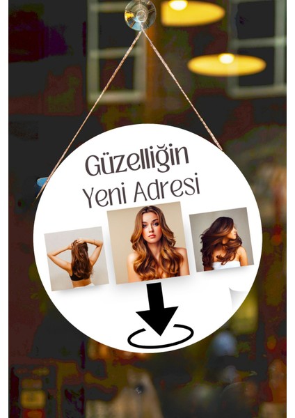 Güzellik Salonu Cam Kapı Pano Karşılama Tabelası, Kadın Kuaför Dükkan Süsü, Askılı Cam Kapı Tablosu