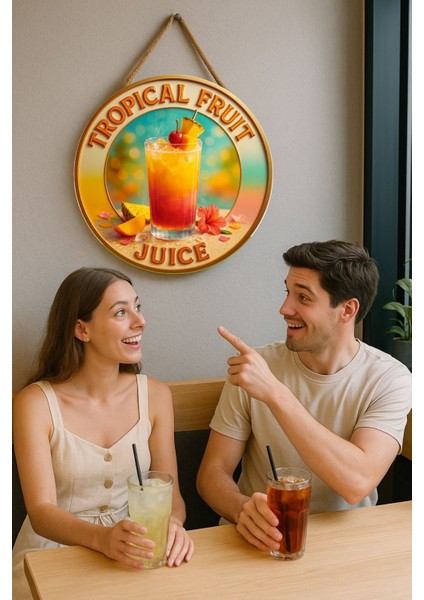 Tropical Fruit Juice Temalı Kapı Süsü Tablosu – Tropikal Meyve Resimli Yazlık Cafe Büfe Duvar Dekoru