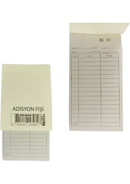 Standart Adisyon Fişi 7.5X15 Cm, 36'lı, 1 Adet