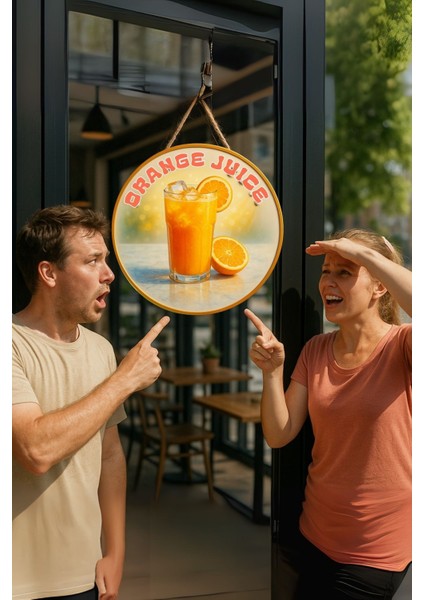 Orange Juice Portakal Suyu Temalı Kapı Süsü Tablosu – Uv Baskılı Meyve Desenli Cafe Duvar Dekoru