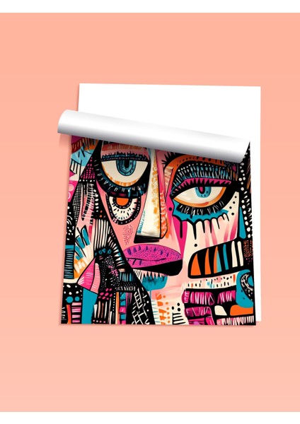 Çerçevesiz Poster, Renkli Soyut Yüz Tasarımı, Salon Dekoru Poster No: 111333 fiyatları