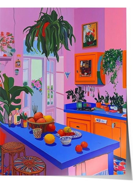 Çerçevesiz Poster, Renkli Iç Mekan Illüstrasyonu, Mutfak Dekoru Poster No: 111144