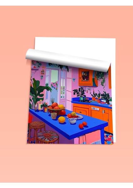 Çerçevesiz Poster, Renkli Iç Mekan Illüstrasyonu, Mutfak Dekoru Poster No: 111144 fiyatları