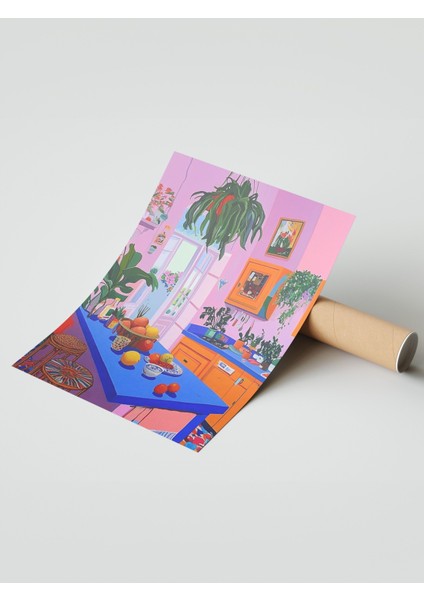 Çerçevesiz Poster, Renkli Iç Mekan Illüstrasyonu, Mutfak Dekoru Poster No: 111144 modelleri