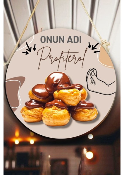 Profiterol Salonu Duvar, Kapı, Çift Taraflı Askılı Pano Karşılama Tabelası, Profiterol Dükkan Süsü