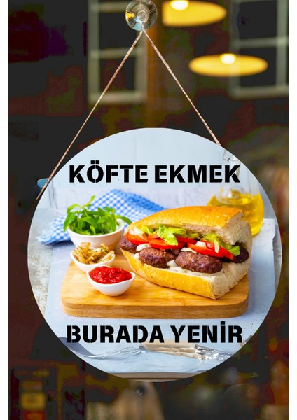 Köfte Ekmek Burada Yenir Yazılı Çift Taraflı Karşılama Tabelası, Köfte Dükkan Kapı Duvar Tablo Süsü