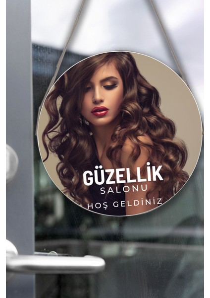 Güzellik Salonu Cam Kapı Pano Karşılama Tabelası, Kadın Kuaför Dükkan Süsü, Askılı Cam Kapı Tablosu