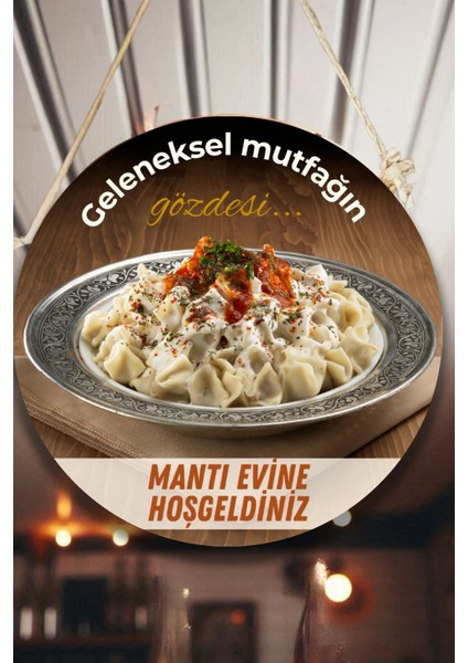 Mantı Salonu Için Çift Taraflı Hoşgeldiniz Karşılama Tabelası, Mantı Dükkan Kapı Duvar Tablo Süsü