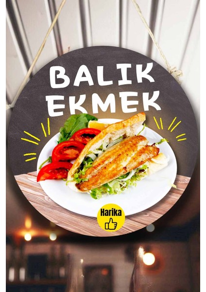 Balık Ekmek Tabelası – El Yapımı Ahşap Çift Taraflı Askılı Dükkan Tablo & Sokak Lezzeti Dekoru