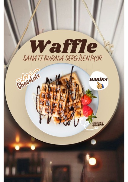 Waffle Salonu Duvar, Kapı, Çift Taraflı Askılı Pano Karşılama Tabelası, Waffle Dükkan Süsü