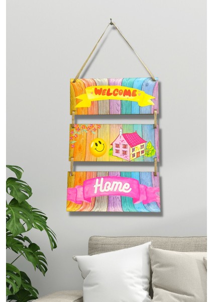 Welcome Home Kapı ve Duvar Süsü 3'lü Tablo