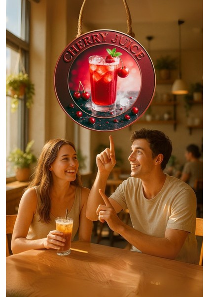 Cherry Juice Temalı Kapı Süsü Tablosu – Vişne Suyu Konseptli Uv Baskılı Renkli Cafe Duvar Dekoru