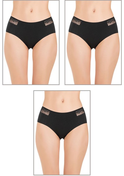 3'lü Paket Kadın Pamuklu Modal Esnek Rahat Dantel Detaylı Külot
