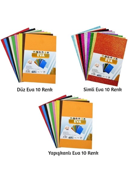 Renkli Eva Seti 20X30 3'lü (Düz, Yapışkanlı, Simli)