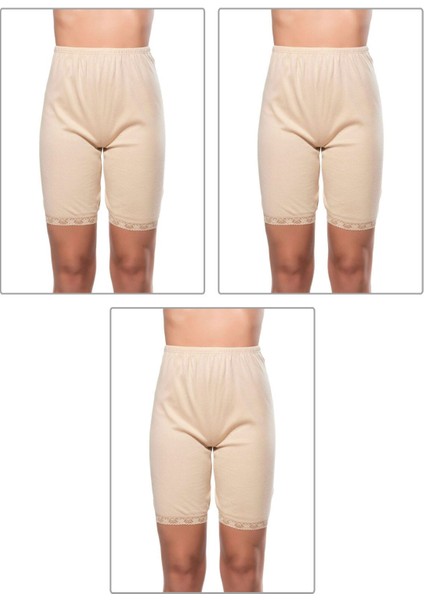 3'lü Paket Kadın Pamuklu Ağlı Model Ribana, Esnek Rahat Kalıp, Yumuşak Paçalı Diz Üstü Kısa Külot