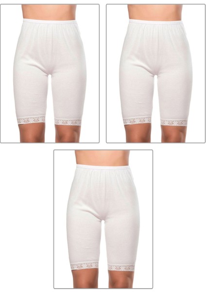 3'lü Paket Kadın Pamuklu Ağlı Model Ribana, Esnek Rahat Kalıp, Yumuşak Paçalı Diz Üstü Kısa Külot