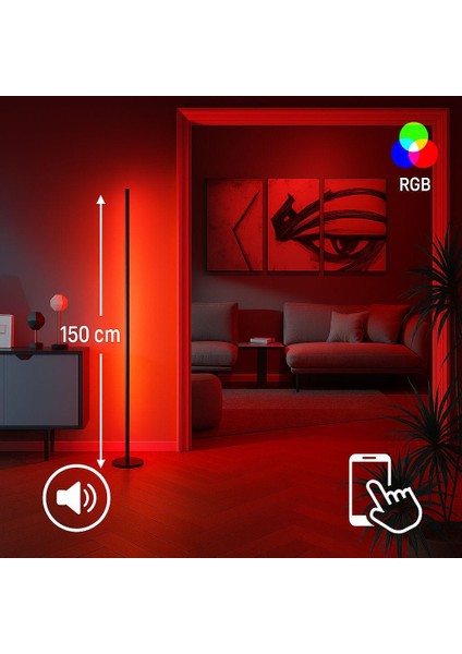 Telefon Kontrol Oda Aydınlatma Sistemi Full Rgb Full Renk Çok Özellik Kumandasız 140CM
