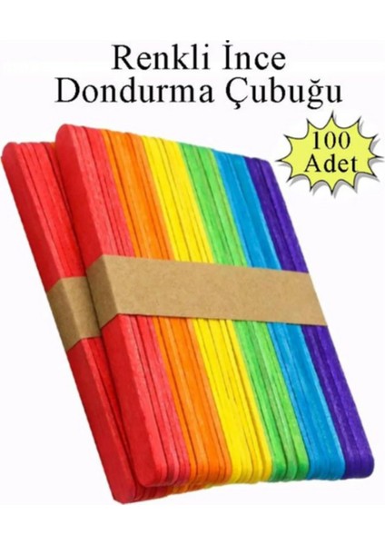 Renkli Dar Dil Çubuğu, 100 Adet, Ince, 1cm En, 11.4cm Boy, Eğlenceli ve Renkli Tasarım