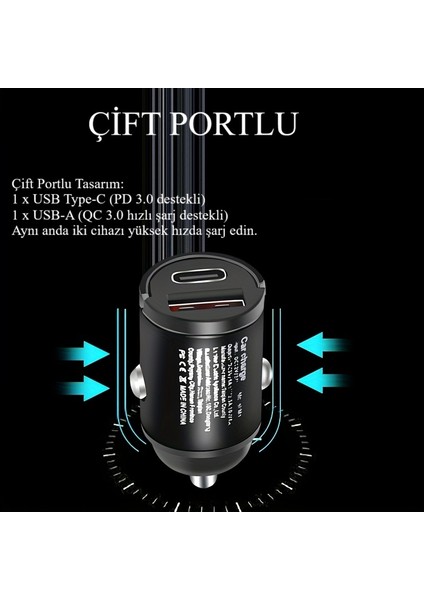 45W Araç Şarj Cihazı | Pd & Qc 3.0 Destekli Hızlı Şarj Adaptörü fiyatları