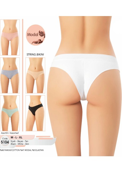 Iç Giyim Kota Modal Kumaş (6 Adet) String Bikini Renkli Paket Külot