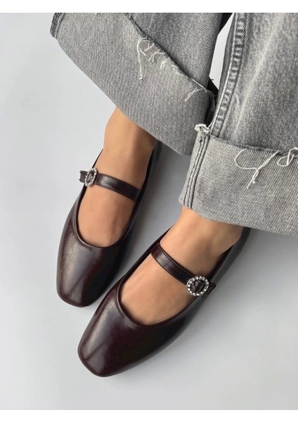 Burny Kadın Kemer Detay Deri Babet Bordo fiyatları