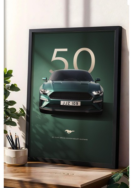 Bullitt Mustang 50.yıl Çerçeveli Tablo - Special Edition Car Poster