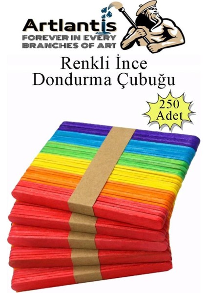 Renkli Ahşap Dar Dili Çubuk 250 Adet, Hobi ve Proje Malzemesi