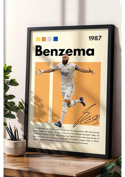 Karim Benzema Çerçeveli Tablo - Dekoratif Çerçeveli Futbolcu Poster Tablo
