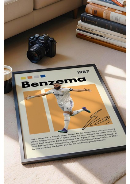 Karim Benzema Çerçeveli Tablo - Dekoratif Çerçeveli Futbolcu Poster Tablo fiyatları