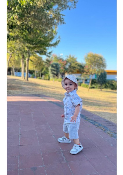 Yazılı Keten Şort-Gömlek Alt Üst Takım fiyatları