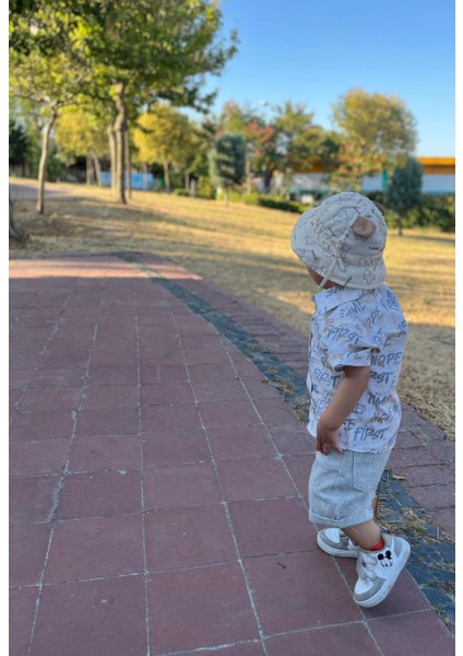 Yazılı Keten Şort-Gömlek Alt Üst Takım modelleri