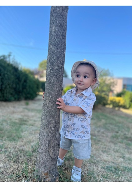 Yazılı Keten Şort-Gömlek Alt Üst Takım fırsatları