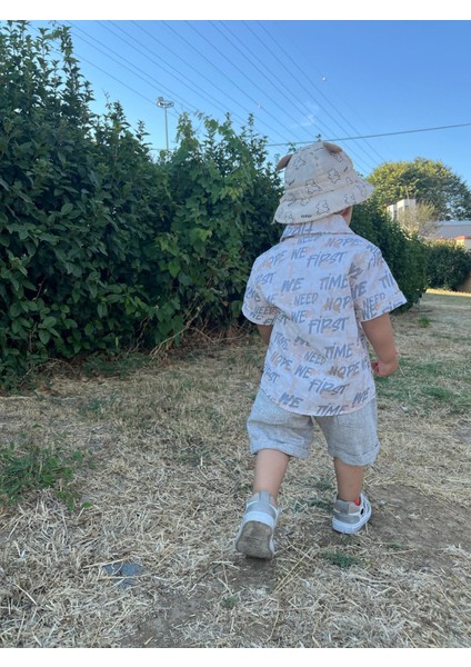 Yazılı Keten Şort-Gömlek Alt Üst Takım indirimleri