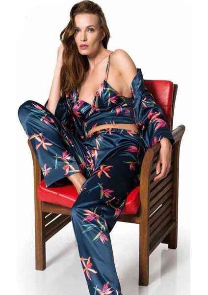 Iç Giyim Moongirl Üçlü Saten Pijama Takımları