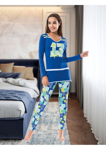 Iç Giyim Derya Kurşun Pamuk Kumaş Tayt'lı Pijama Takım