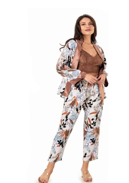 Iç Giyim Moongirl Üçlü Saten Pijama Takımları