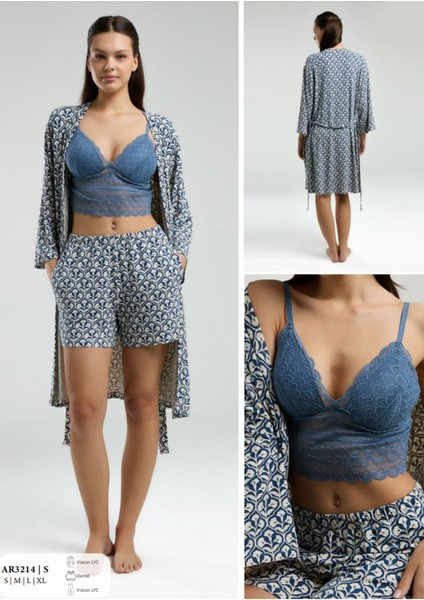 Iç Giyim Arnetta 3'lü Şort Pijama Takımı Büyük Bedenli