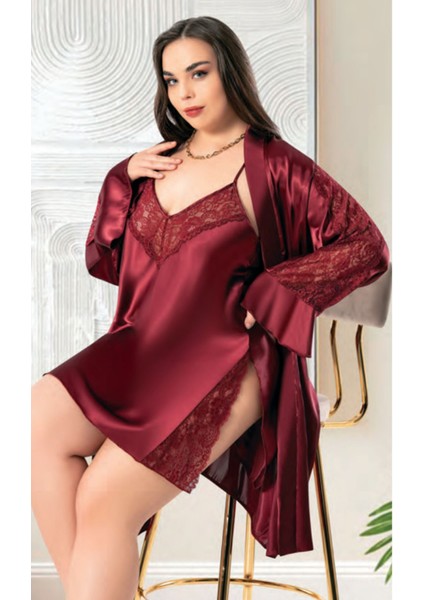 Iç Giyim Miss Laris Ikili Saten Büyük Beden Gecelik Sabahlık Takımı Çeyizlik