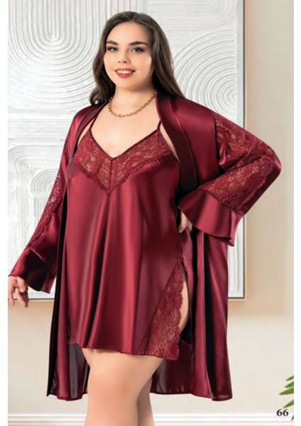 Iç Giyim Miss Laris Ikili Saten Büyük Beden Gecelik Sabahlık Takımı Çeyizlik fiyatları