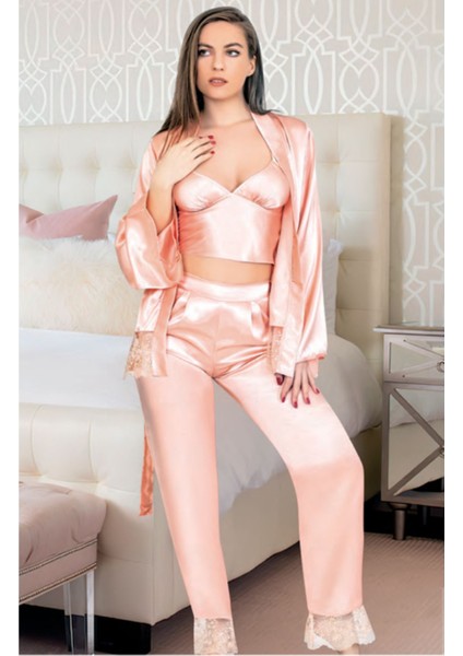 Iç Giyim Miss Laris Üçlü Lüx Saten Pijama Takımı Çeyizlik