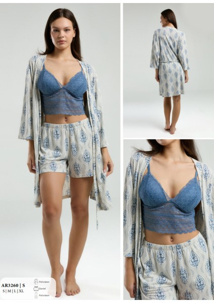 Iç Giyim Arnetta 3'lü Şort Pijama Takımı Büyük Bedenli